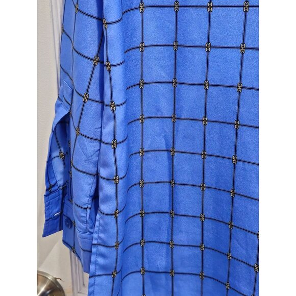Michael Kors Women's Blue Plaid Zipper Front Blouse Size Medium - Picture 13 of 15